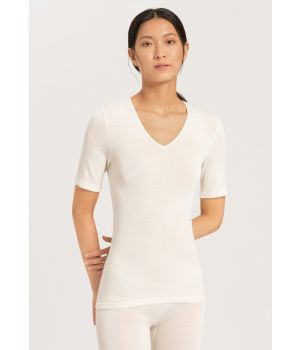 Hanro Woolen Silk T-Shirt V-Neck cygne