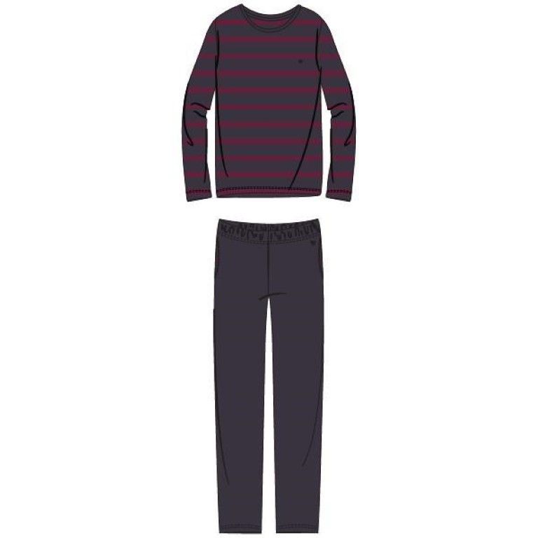 Woody Jongens-Heren pyjama anthraciet-bordeaux