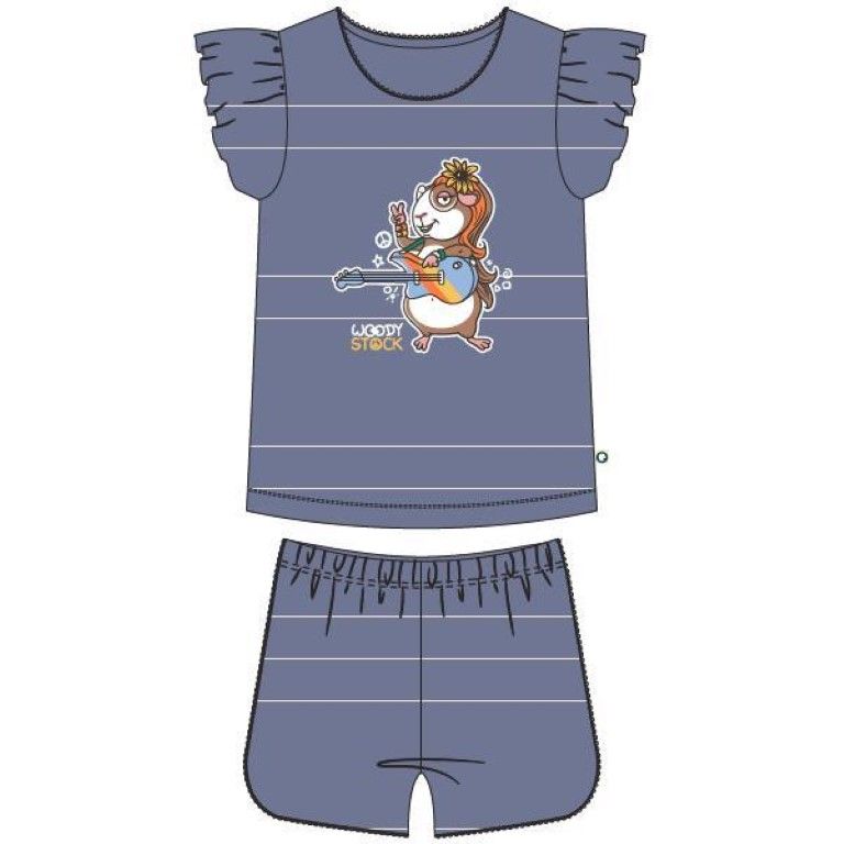 Woody Meisjes-Dames pyjama blauw-gebroken wit
