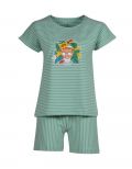 Woody Meisjes-Dames pyjama jadegroen-wit