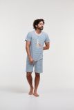 Woody Jongens-Heren pyjama blauw - gebroken wit