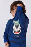 Woody Jongens-Heren pyjama donkerbruin-blauw