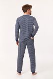 Woody Jongens-Heren Pyjama donkerblauw-grijs fi