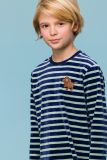 Woody Jongens-Heren Pyjama blauw-groene streep