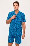 Woody Jongens-Heren Pyjama blauwe bladeren prin