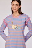 Woody Meisjes-Dames pyjama blauw-roze streep