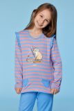 Woody Meisjes-Dames pyjama blauw-roze streep