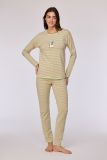 Woody Meisjes-Dames pyjama groen-beige streep