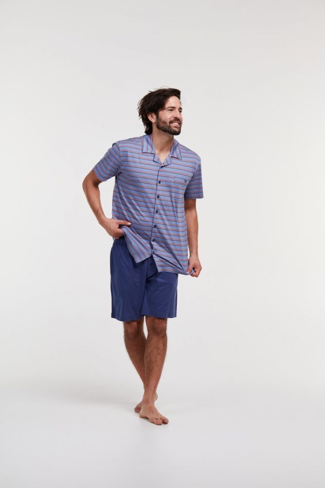 Woody Heren pyjama blauw beige