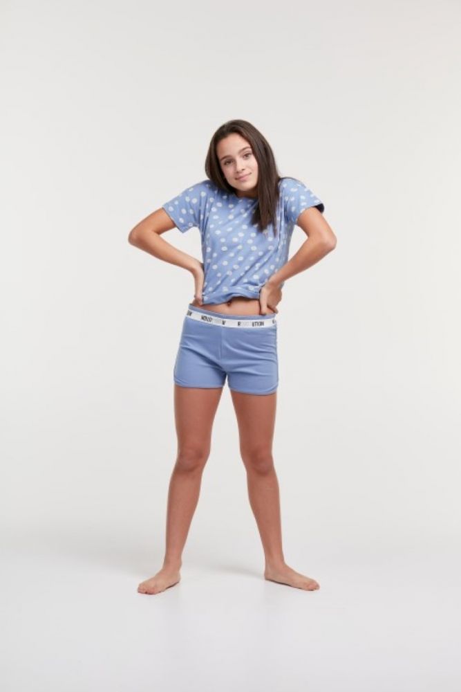 Woody Meisjes-Dames pyjama madeliefjes blauw