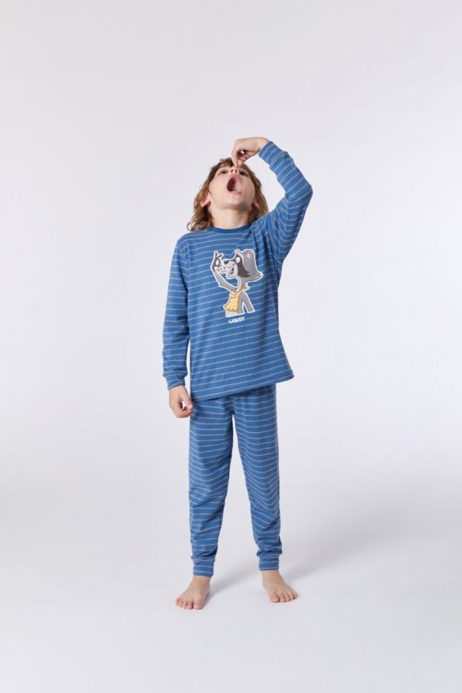 Woody Jongens-Heren pyjama blauw-grijs