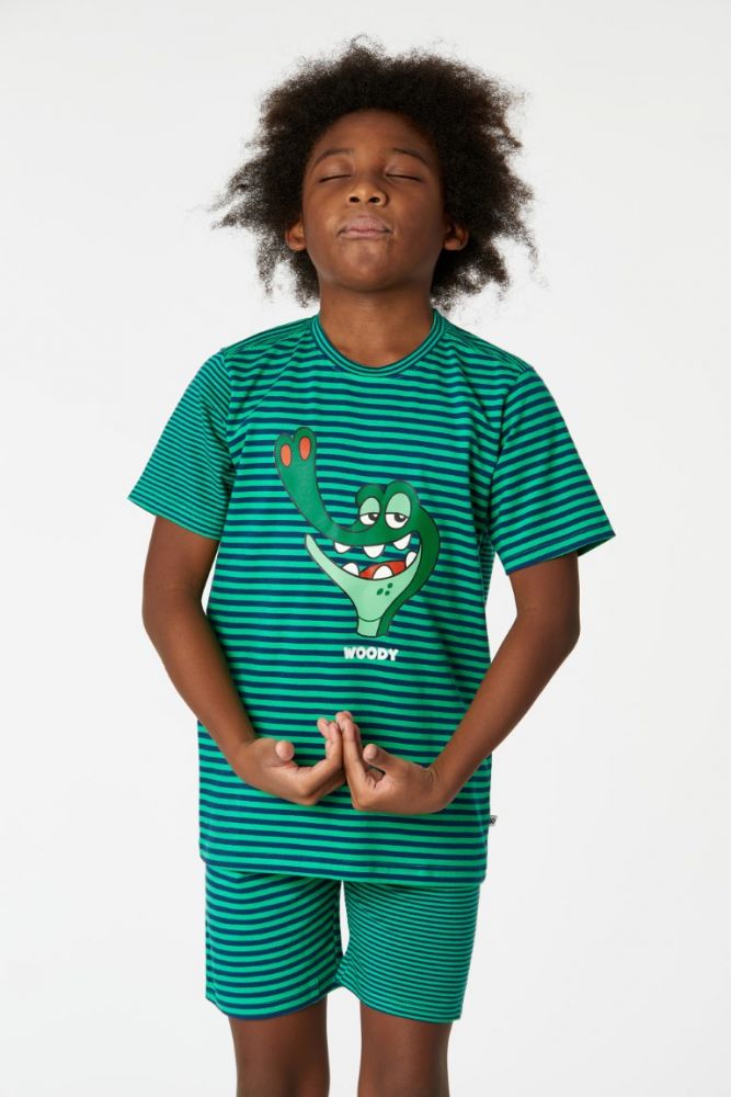 Woody Unisex Pyjama marine blauw-grasgro