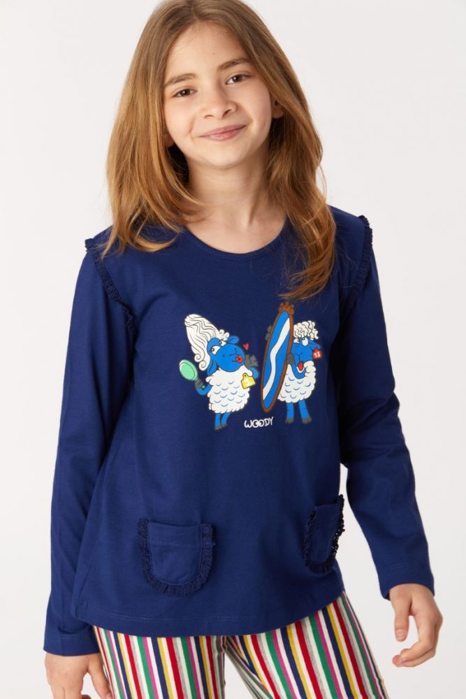 Woody Meisjes-Dames Pyjama donkerblauw