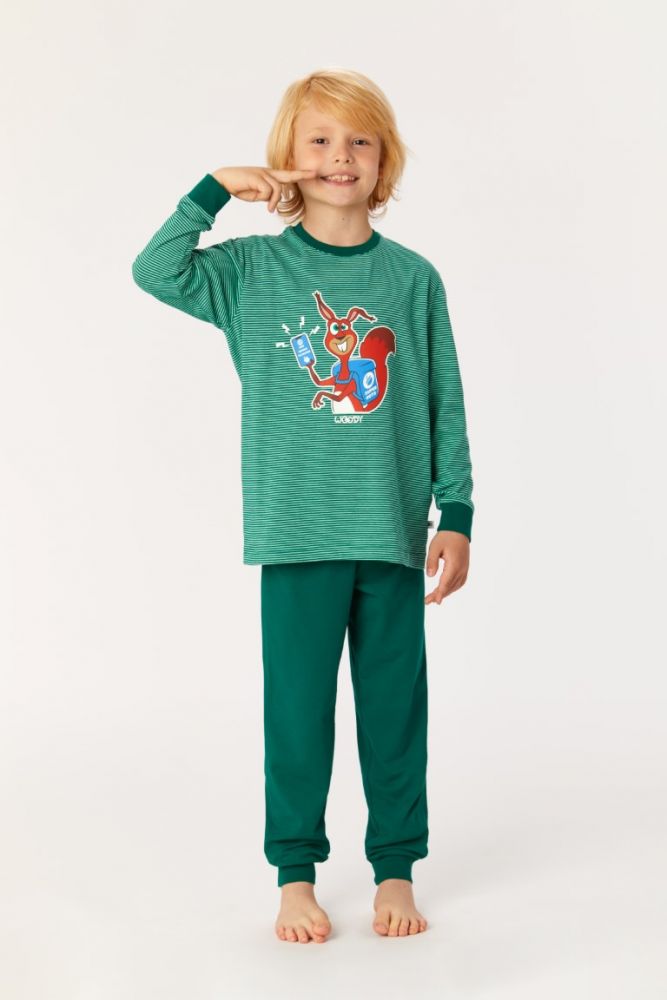 Woody Jongens-Heren Pyjama groen-lichtgroen