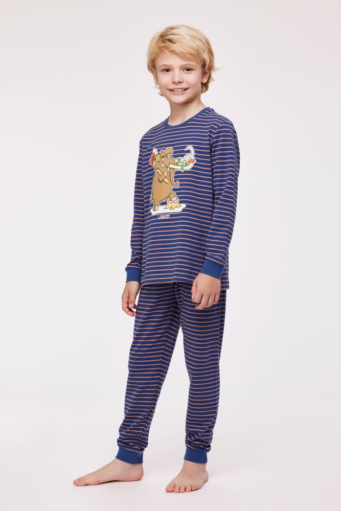 Woody Unisex Pyjama donkerblauw-bruin st