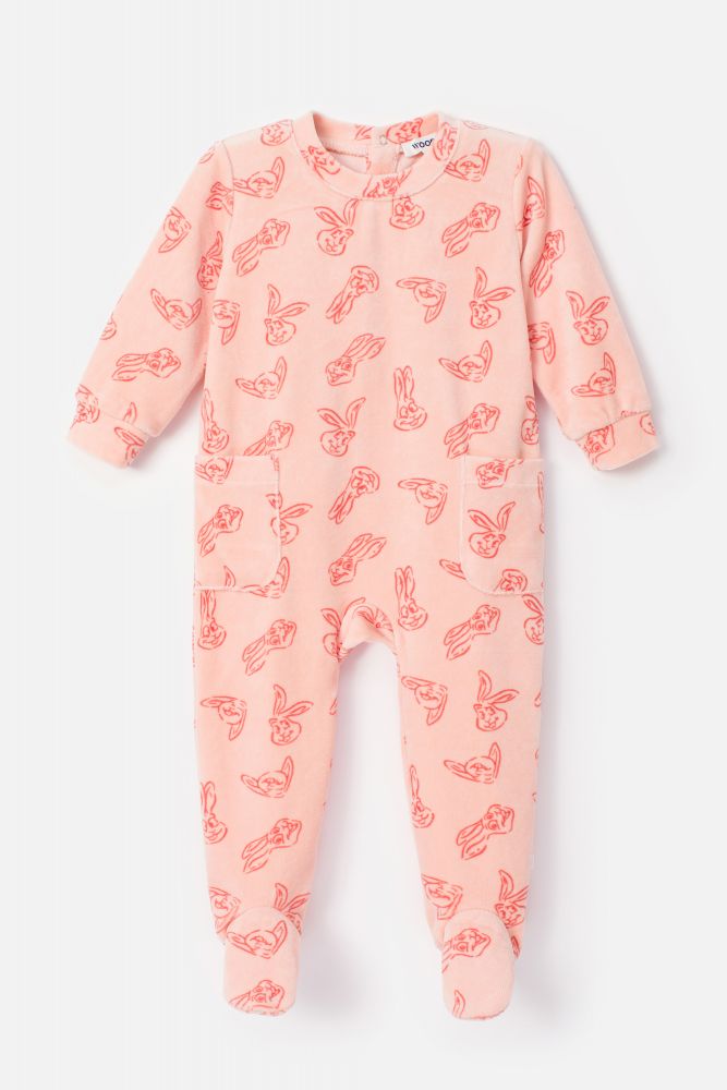 Woody Kruippakje haas print roze