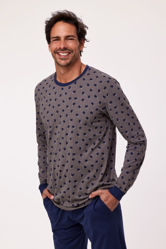 Woody Jongens-Heren Pyjama kalkoen print grijs