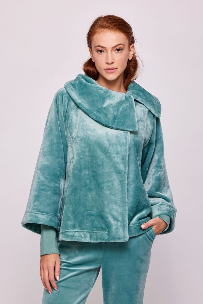 Woody Dames Poncho blauwgroen