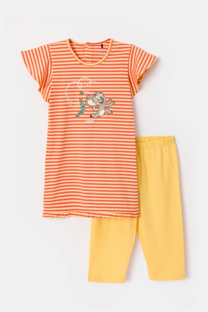 Woody Meisjes-Dames Pyjama roest-geel streep