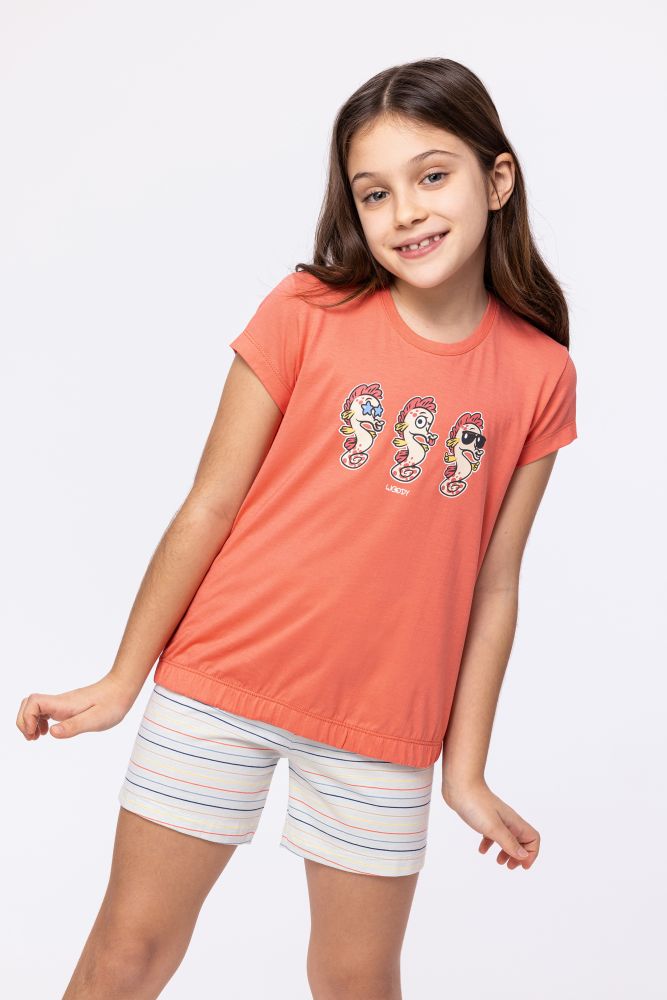 Woody Meisjes-Dames Pyjama koraalrood