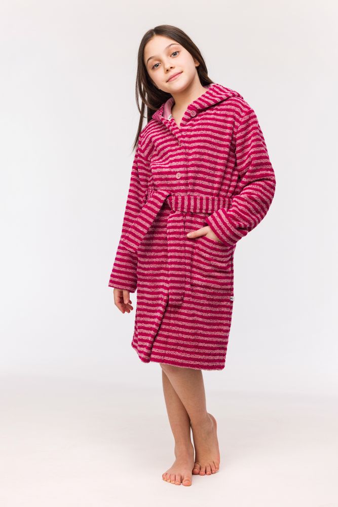 Woody Unisex Badjas roze streep