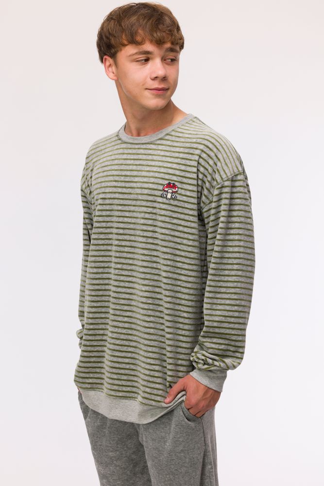 Woody Jongens-Heren Pyjama groen-grijze streep
