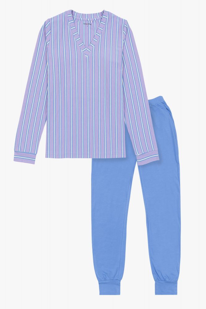 lordsxlilies Dames Pyjama roos-blauwe strepen
