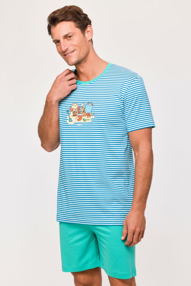 Woody Jongens-Heren Pyjama blauwe streep