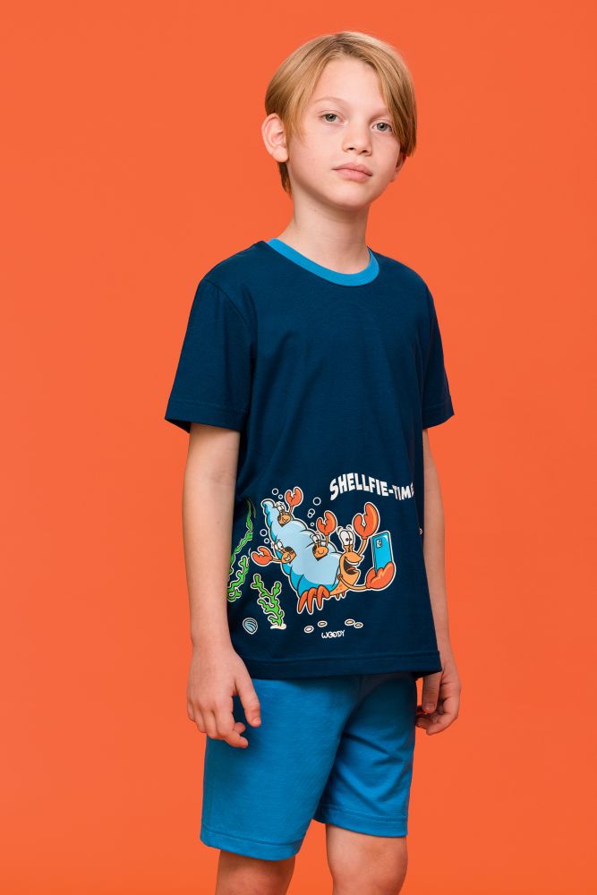 Woody Jongens-Heren Pyjama donkerblauw
