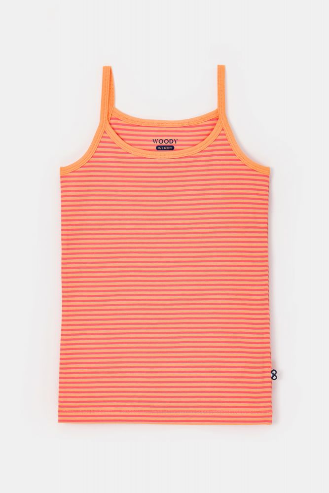 Woody Meisjes Singlet koraal-oranje streep