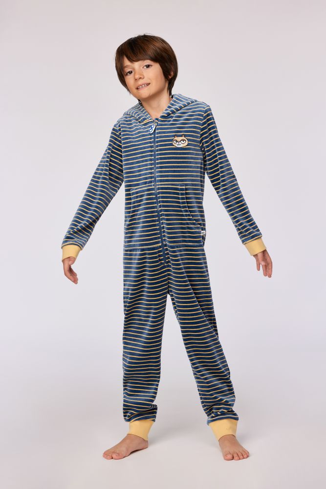 Woody Unisex onesie antraciet-gele stree