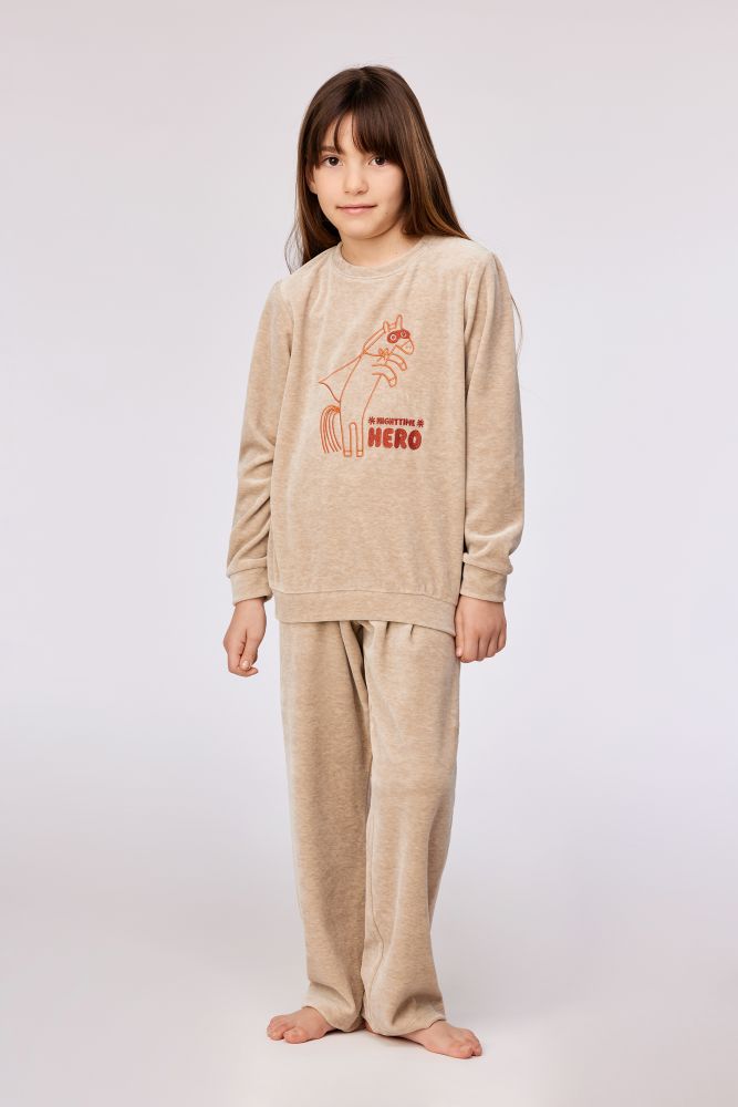Woody Meisjes-Dames pyjama beige