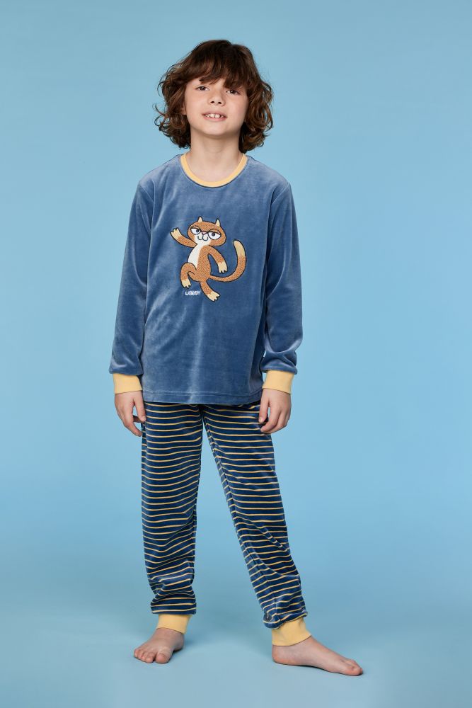 Woody Jongens-Heren pyjama blauwgrijs