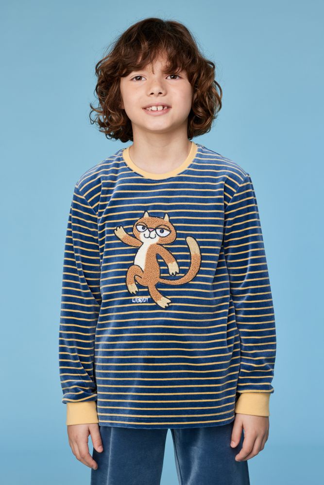 Woody Jongens-Heren pyjama antraciet-gele stree