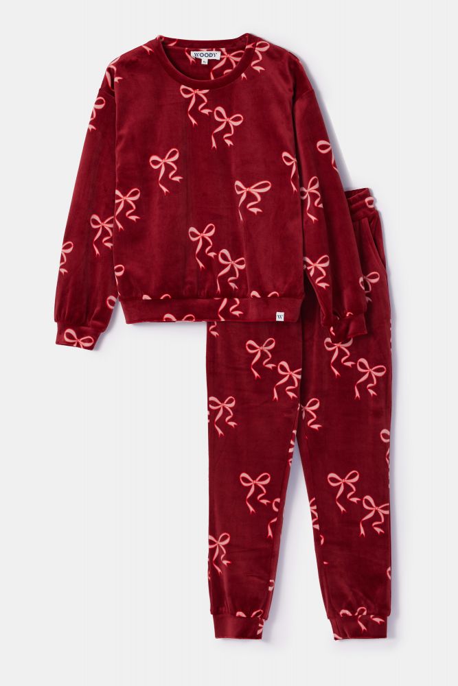 Woody Meisjes-Dames pyjama bordeaux strikkenpri