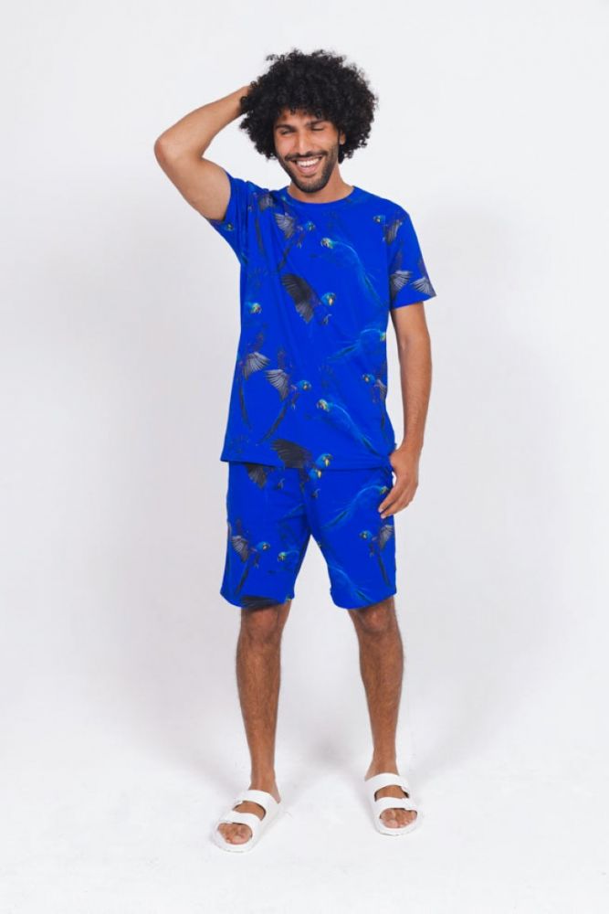 Snurk Pyjama Blue Parrot T-shirt+Shorts