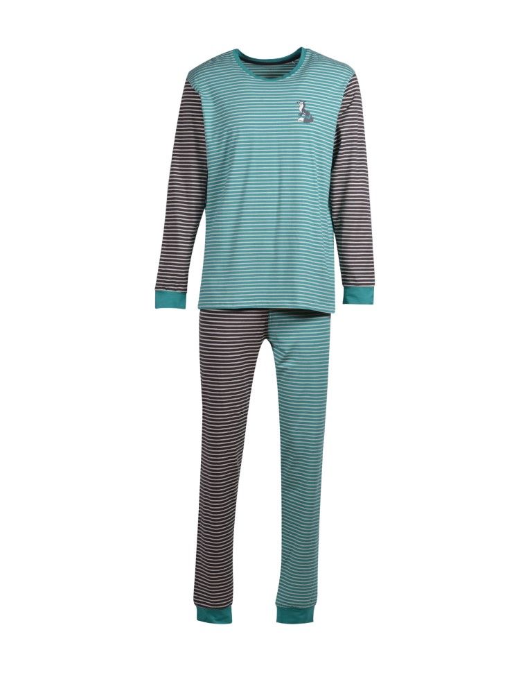 Woody Jongens-Heren pyjama groen-gebroken wit