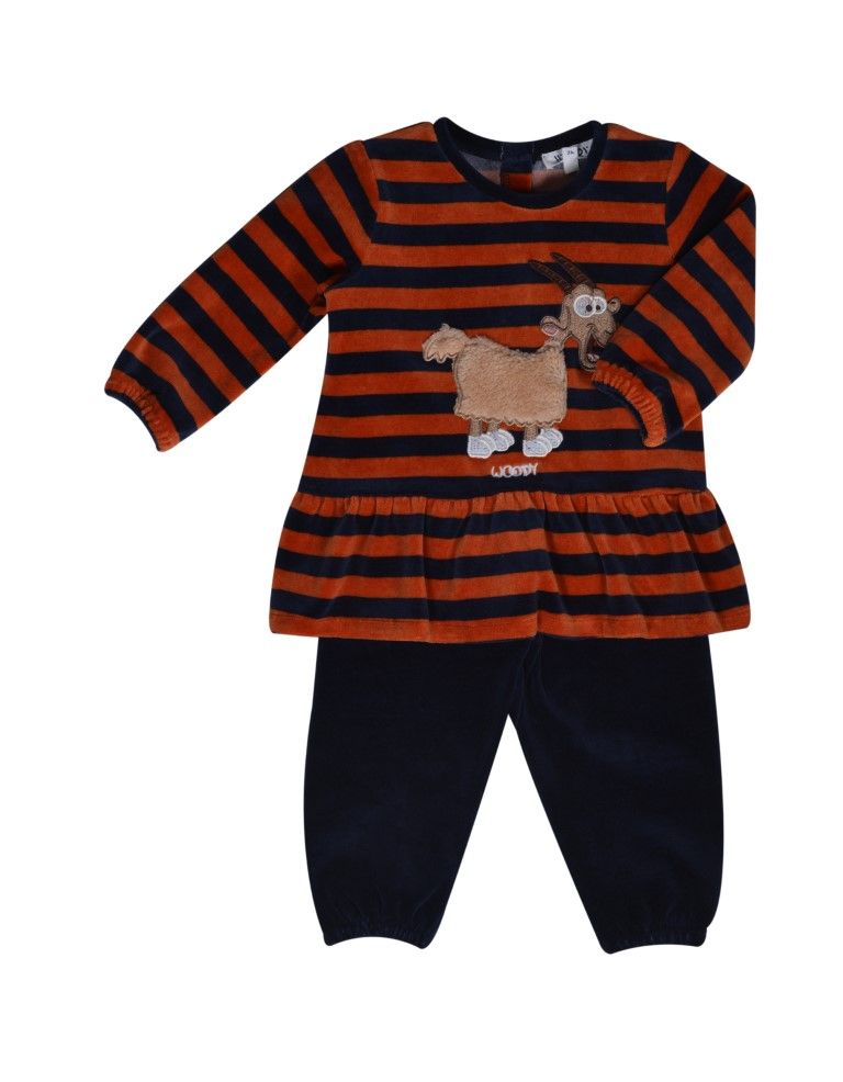 Woody Meisjes pyjama donkerblauw-roest