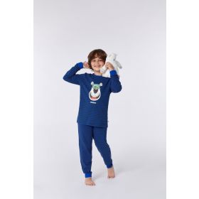 Woody Jongens-Heren pyjama donkerbruin-blauw