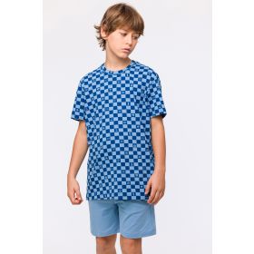 Woody Jongens-Heren Pyjama blauwe ruitjes print