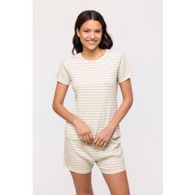 Woody Meisjes-Dames Pyjama groen-roze streep