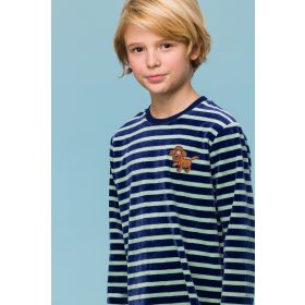 Woody Jongens-Heren Pyjama blauw-groene streep