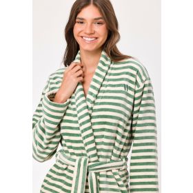 Woody Dames Badjas groen-beige streep