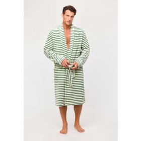 Woody Heren Badjas groen-beige streep