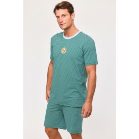 Woody Jongens-Heren Pyjama groene streep