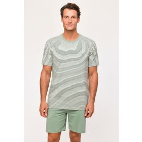 Woody Jongens-Heren Pyjama khaki-grijze streep