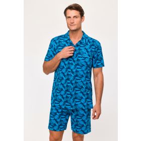 Woody Jongens-Heren Pyjama blauwe bladeren prin
