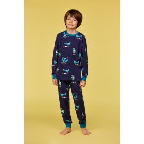 Woody Jongens-Heren pyjama donkerblauwe duivenp