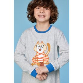 Woody Jongens-Heren pyjama grijs mélange