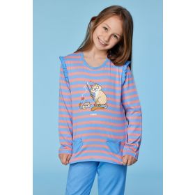 Woody Meisjes-Dames pyjama blauw-roze streep